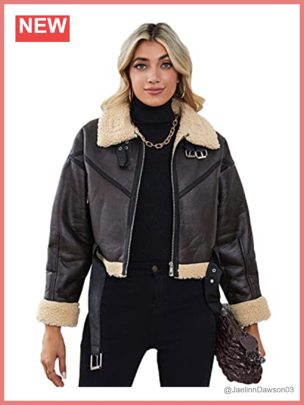 Faux Lamb Fur Leather Cropped Bomber Aviator Jacket Oversized Zip Coat